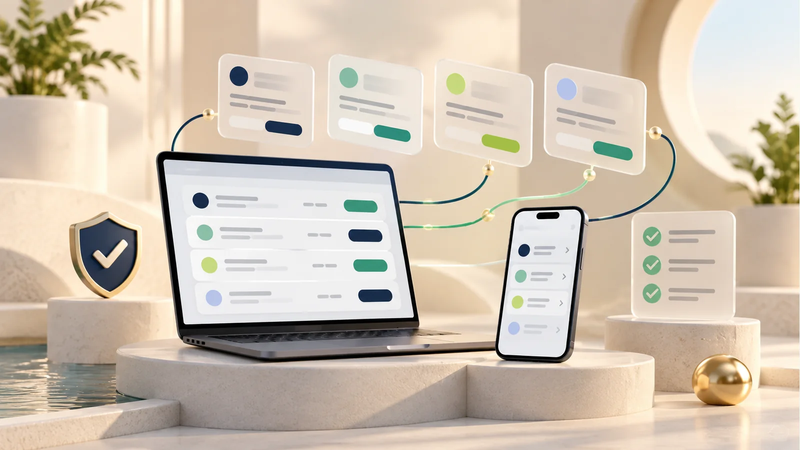 3D illustration of a laptop and phone comparing several online personal loan options