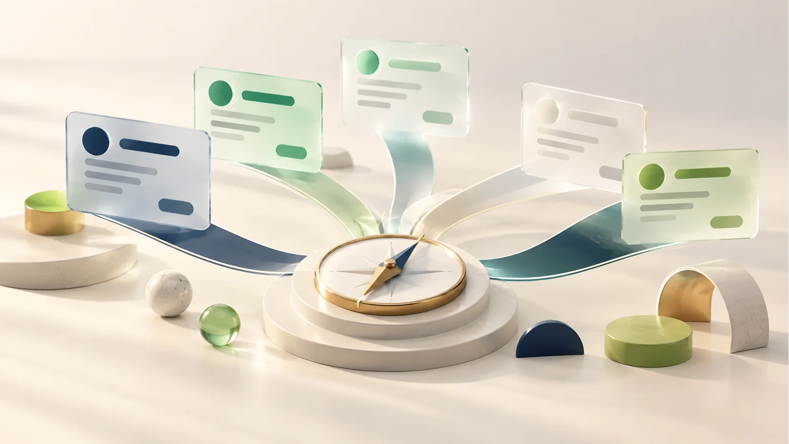3D illustration of personal loan offers converging on a comparison compass