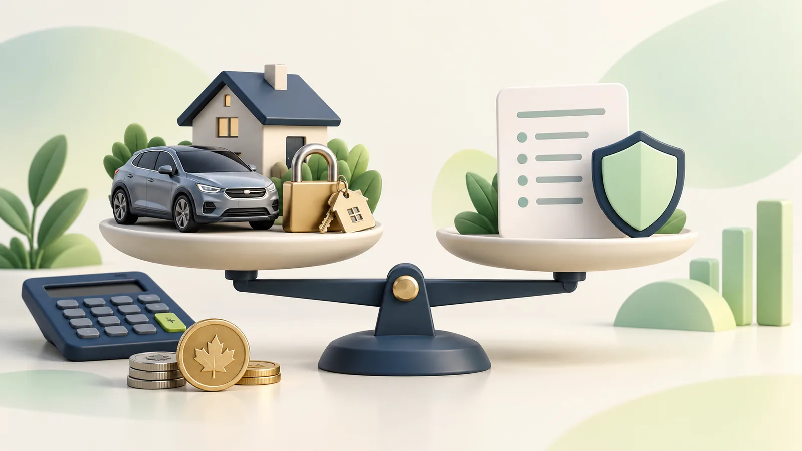 3D balance comparing a secured loan backed by a car and home with an unsecured loan document